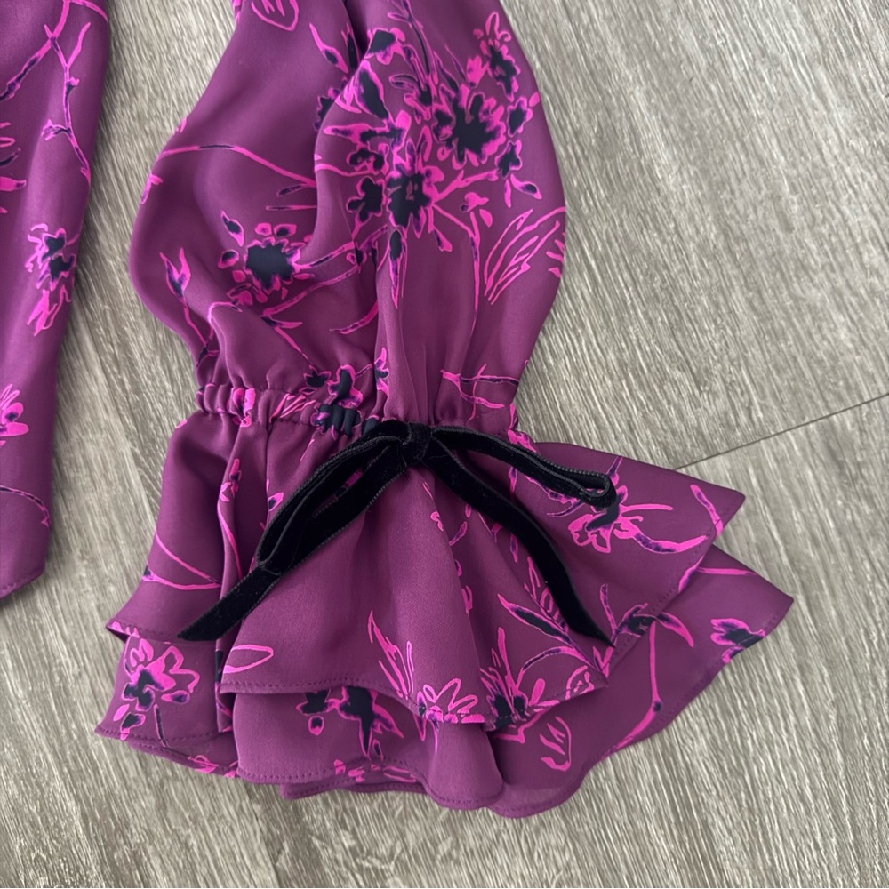 Cinq a Sept Mabel Floral Print Silk Top In Raspberry Multi - Picture 6 of 9